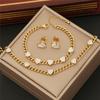316L Stainless Steel Jewelry Set: Golden - Plated Cuban Link Chain Necklace & Bracelet With Heart - Shaped Cubic Zirconia Inlays