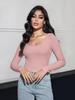Spring women's tops slim fit short long sleeve square neck T-shirt for hot girls casual and versatile
