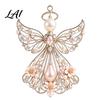 Handmade Angel Ornament Silver Birthstone Pendant DIY Metal Hanging with Faux Crystal and Pearl Handcrafted Wire Art for Christmas Tree Window Decor,
