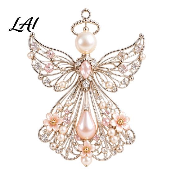 Handmade Angel Ornament Silver Birthstone Pendant DIY Metal Hanging with Faux Crystal and Pearl Handcrafted Wire Art for Christmas Tree Window Decor,