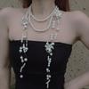 Faux Pearl Lilium Flower Pearl Necklace Multi Layer Stacked Flower Choker  Vacation Look