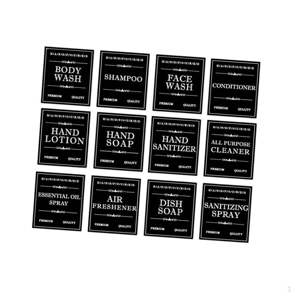 12 Pieces Bathroom Bottle Labels Shampoo Dispenser 80mm*70mm Self Sticky Body Wash Stickers