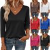 Женские топы с рукавом 3/4, рубашка с V-образным вырезом, повседневная блузка, базовые футболки