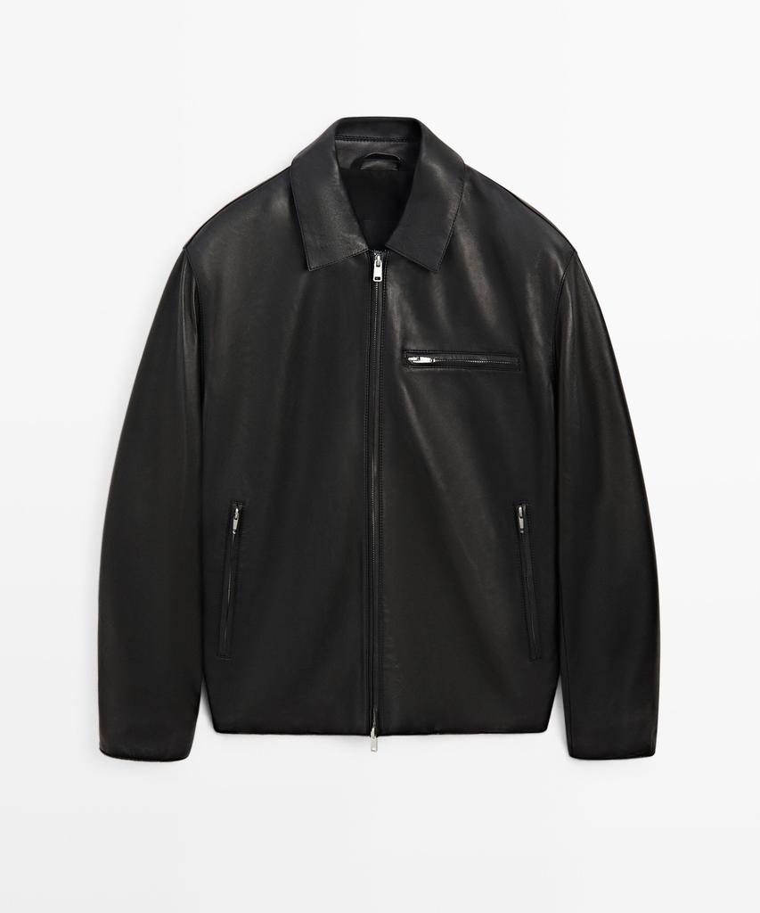 Кожаная куртка Massimo Dutti с карманами из кожи наппа