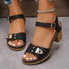 Fashion Boho Style Women'S Sandals Women'S Thick Medium Heel Adjustable Strap Solid Color One Line Fashion Sandals Wedge Sandals