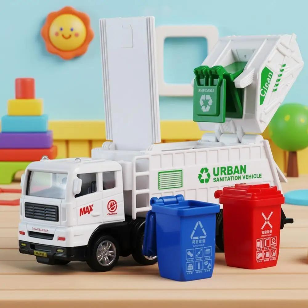 Inertia Garbage Truck Toy Realistic Recycling Sanitation Vehicle with Trash Cans Educational Environmental Role‑Play Toy Gift