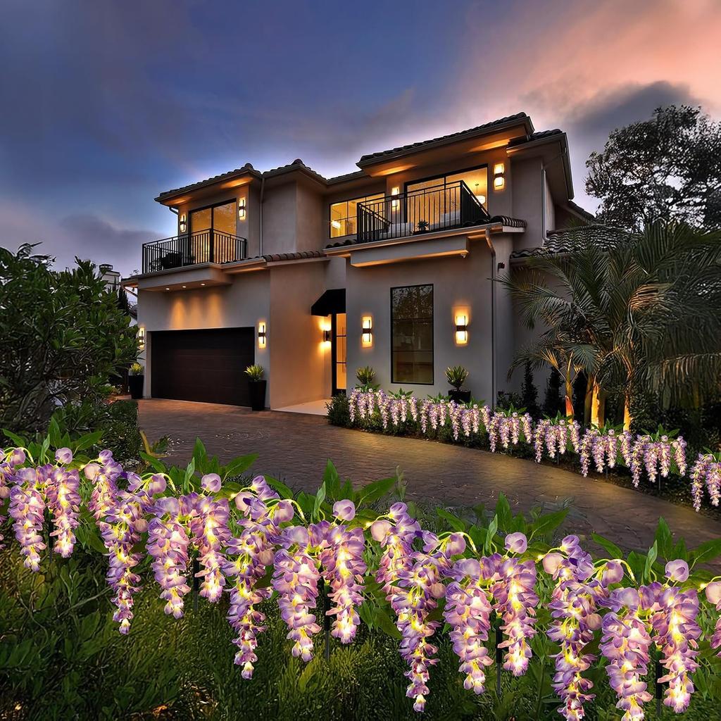 [New for 2025] Solar Garden Lights, Purple Wisteria Flowers, Set of 2, Warm White, Stylish Outdoor Gardening Lights, IP65 Waterproof, Built-in Solar