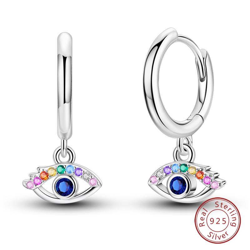 New 925 Silver Hope Rainbow Flower Earrings For Women Sparkling Colored Zircon Star Koi Earrings Fashion Party Jewelry