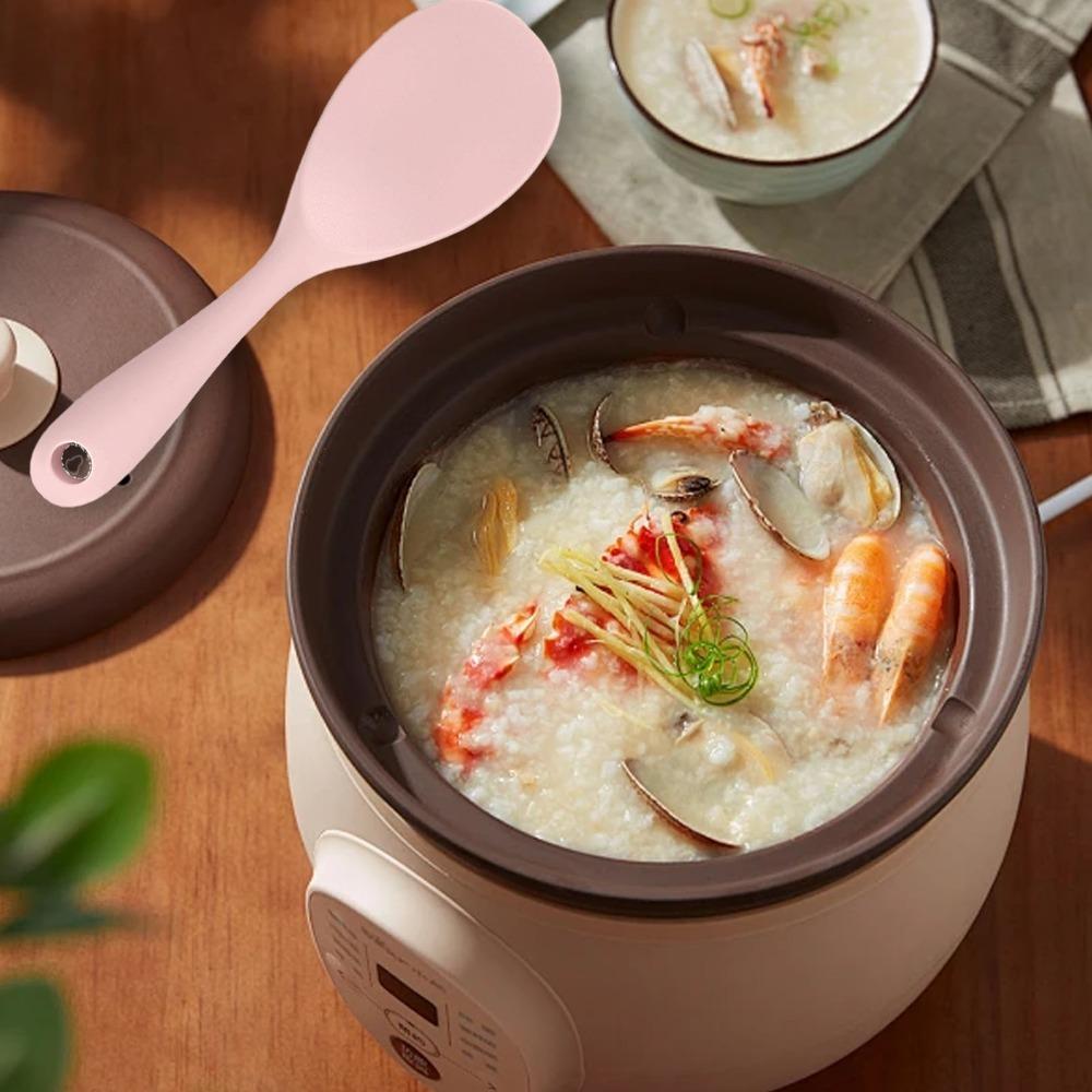 2 шт. Мягкая силиконовая ложка для риса, широкая плоская головка ложки, гладкая, антипригарная, скребок для риса, эргономичная ручка, отверстие для подвешивания для хранения