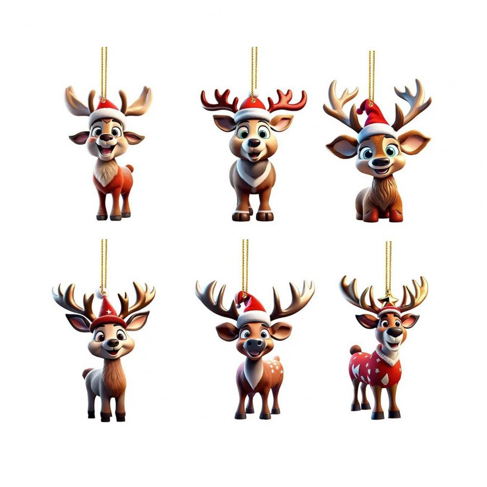 Рождественский ornament олень Акриловый ornament лось Набор рождественских ornaments оленей Милый мультяшный лось Акриловые украшения для автомобиля