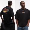 2026 New Washed Cotton T Shirt Unisex Oversized Drop Shoulder Neutral Tone Line Print Soft Daily Casual Short Sleeve Tops