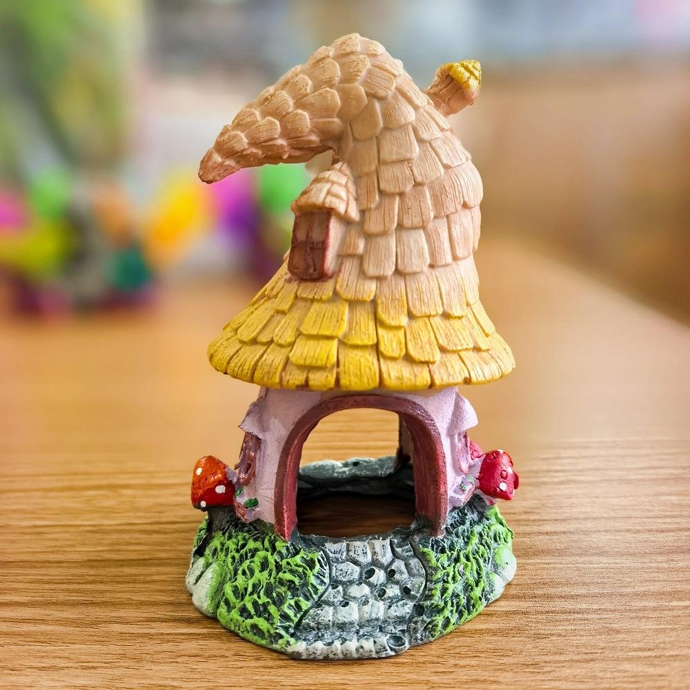 Decoration Fairy Tale Mushroom Elf House, Hidden Cave for Fish and Shrimp, Underwater World Ornament, Safe Shelter