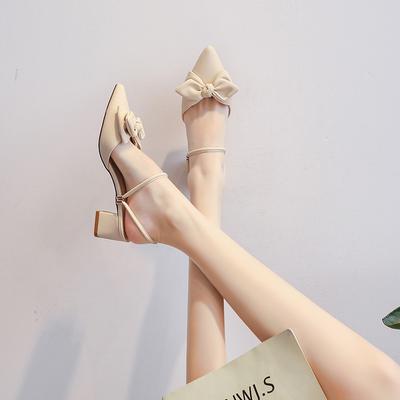 6807-36 Задние пустые туфли-босоножки на среднем каблуке-шпильке женские 2025 нежные и универсальные летние туфли на толстом каблуке