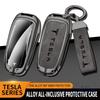 ALN1 Alloy Car Smart Remote Key Case Cover Protection Shell Keyring For Tesla Model 3 Model Y Model S X Leather Keychain Accessories