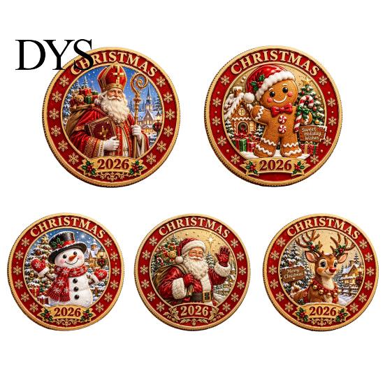 Christmas Coins 2026 Coin, Holiday Commemorative Keepsake with Embossed Festive Gingerbread Man Medals Santa/Gingerbread Man/Snowman/Elk, 3D