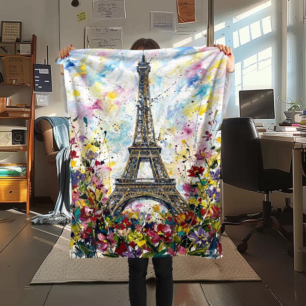 Paris Eiffel Tower Print Flannel Blanket, High quality Comfortable for All Seasons, Home Decor, Warmth and Comfort, Perfect for Christmas Gifts98