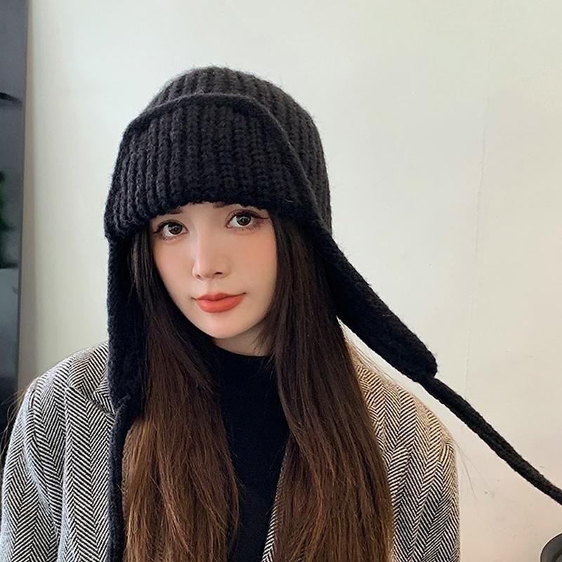 Защитная вязаная шапка для ушей, зимняя теплая, морозостойкая, летная шапка, однотонная шерстяная вязаная шапочка, корейская женская шапочка
