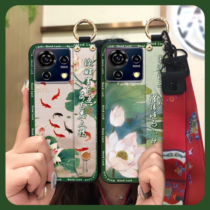 Protective Soft case Phone Case For ZTE Blade V50 Vita Fashion For Mom Shockproof Wristband Elderly lady Wrist Strap