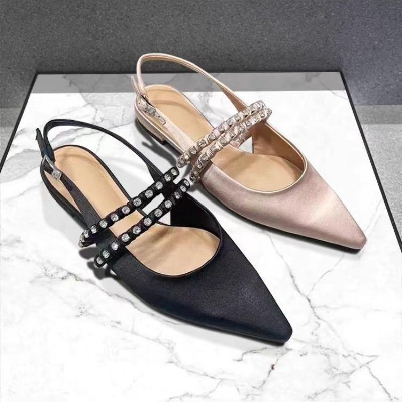 2024 New Hot Selling Crystal Sandals Women's Fashion Pointed Toe Sling-Heel Mules Women's Comfortable Flat Dress Sandals