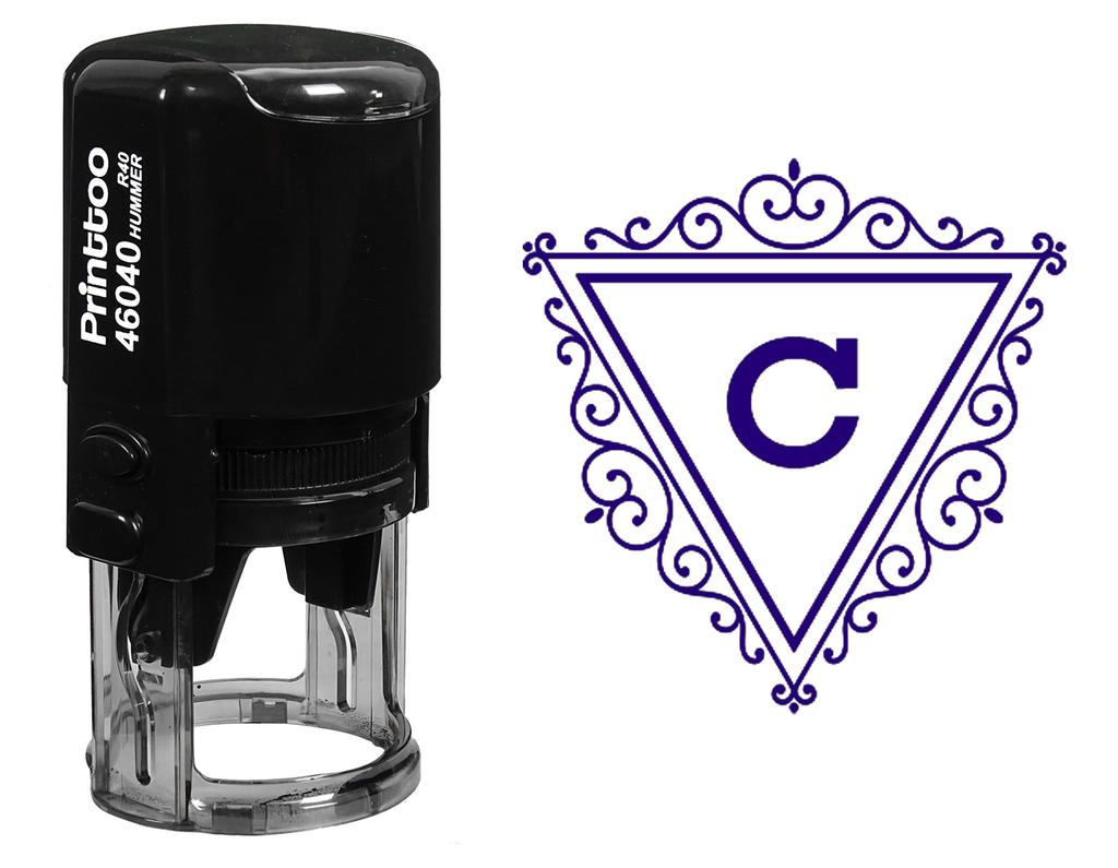 Printtoo C Alphabet Monogram Initial Swirl Border Triangle R-40 Self Inking Rubber Stamp Office