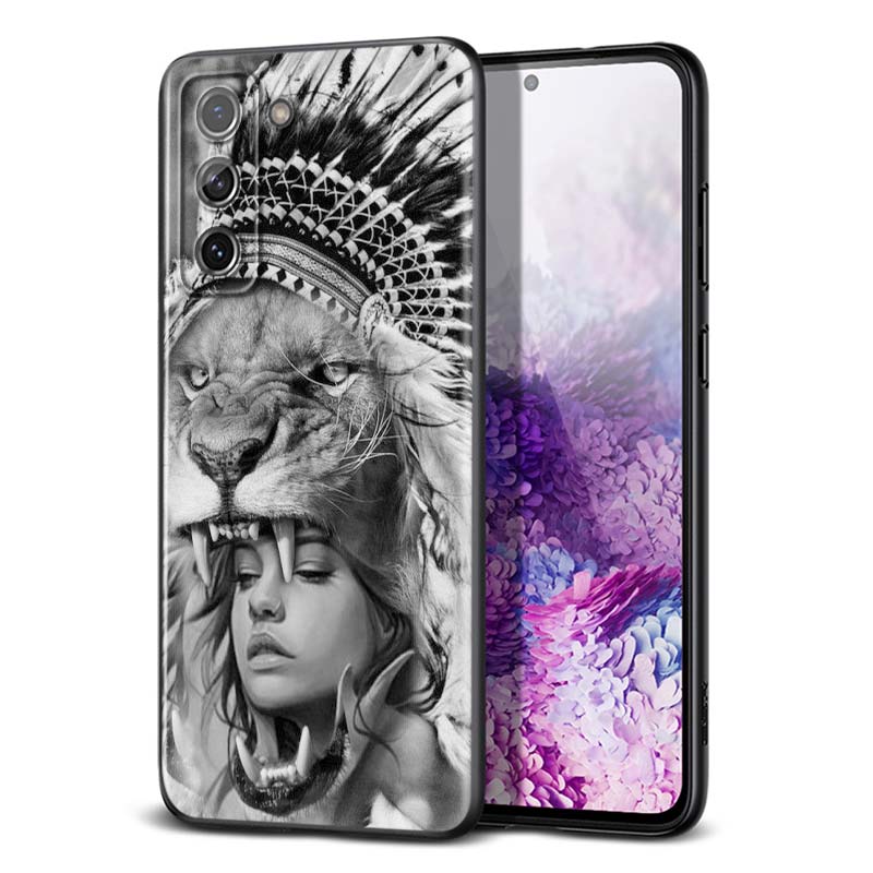 Indian Feathers Girl for Samsung Galaxy S21 Ultra Plus Note 20 10 9 8 S10 S9 S8 S7 S6 Edge Plus Black Phone Case