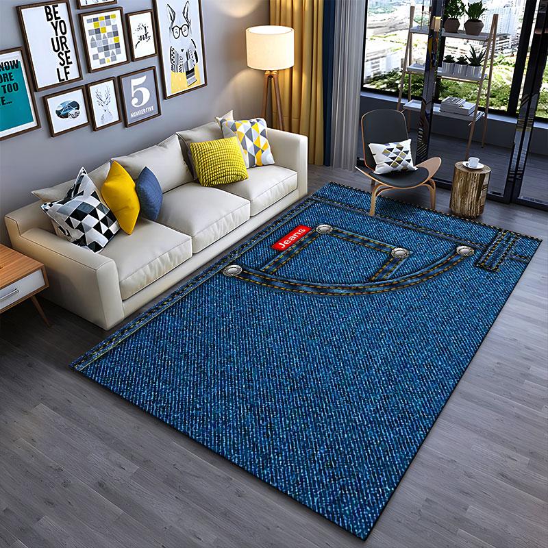 Denim Pocket Print Carpet suitable as a non-slip mat for the living room or bedroom sofa