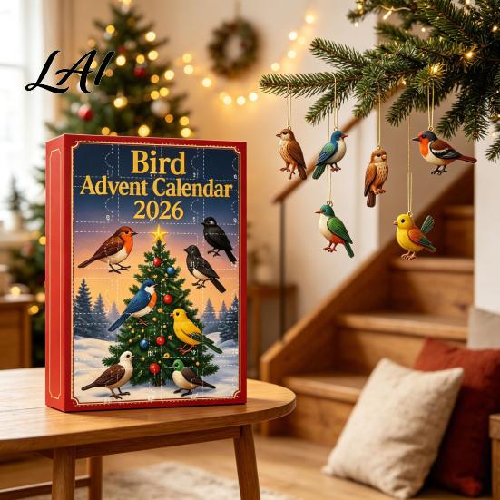 Collectible Bird Figurines 24 Day Advent Calendar with 2D Flat Acrylic Hanging Pendants Christmas Natural Style Ornaments Countdown Calendar,