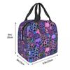 Gothic Violet Flower Skull Pattern Insulated Lunch Bag for Women Children Portable Food Boxes Thermal Lunch Box Tote