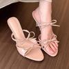 Gentle To the Foul! Nude Word with Bow Sandals Women's 2025 Summer French Stiletto High Heels