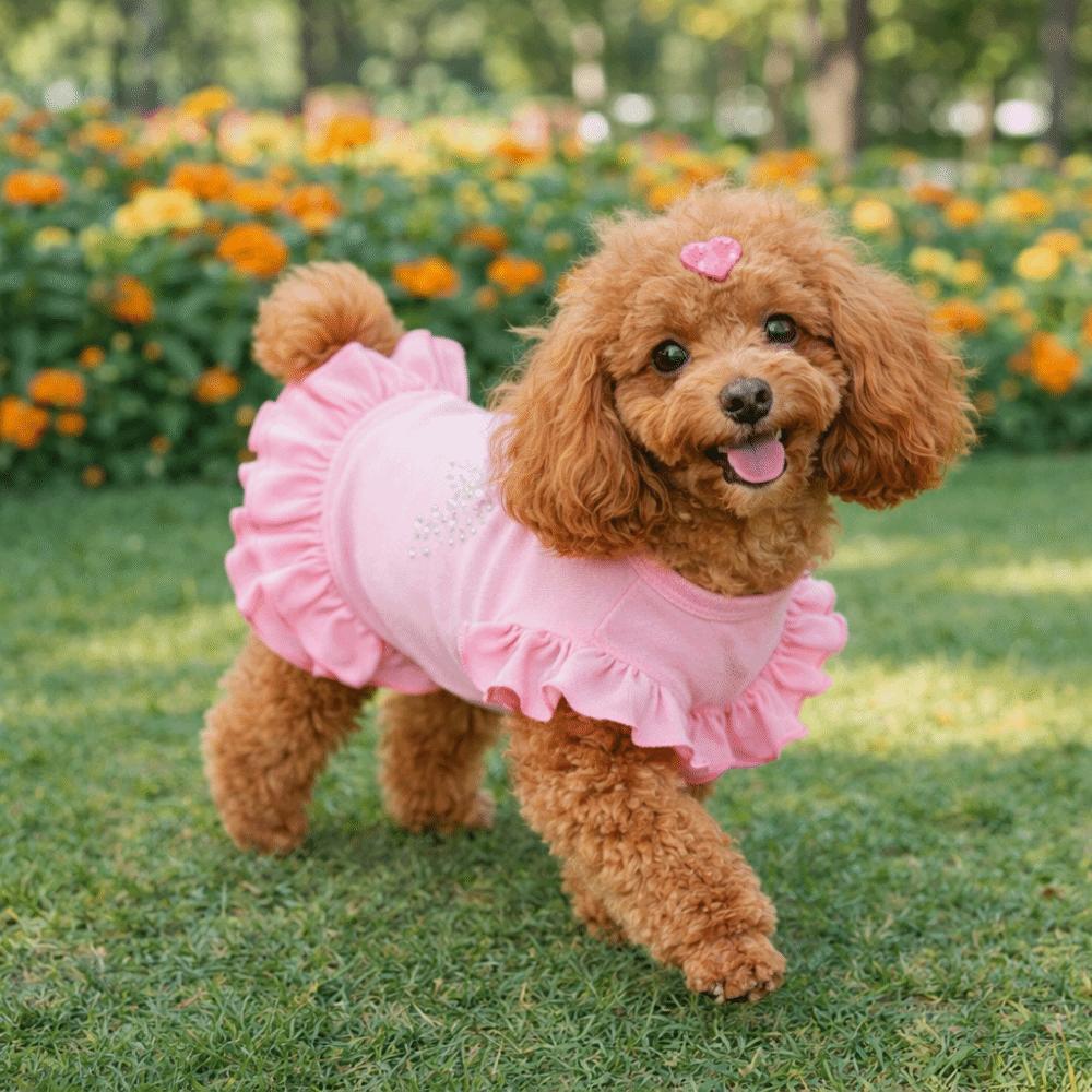 Lotus Leaf Edge Pet Base Dress Soft Comfortable Lover Pattern Pet Princess Dresses Solid Color Dog Skirt Shirts Party
