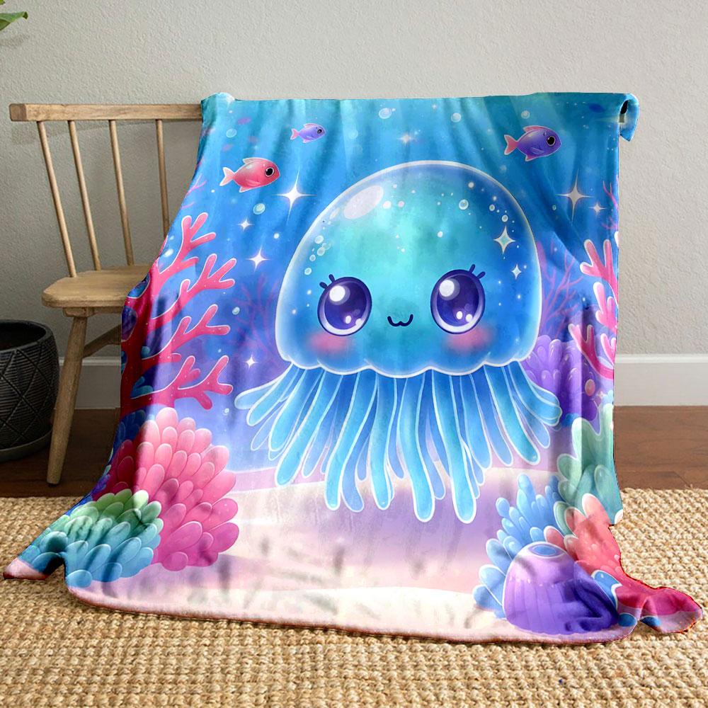 Kawaii Jellyfish Undersea Adventure print blanket soft and cozy perfect for the living room bed sofa or a nap,gift