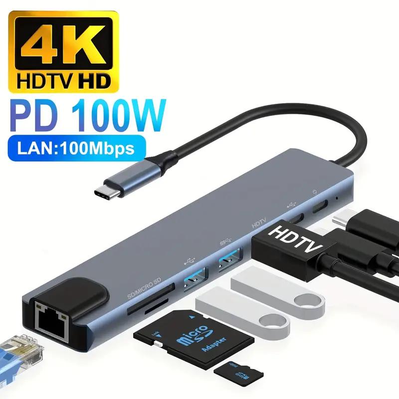Многопортовый адаптер USB C Hub 8-в-1 с 4K HDMI, 100 Вт PD, Ethernet и портами USB расширяет возможности подключения вашего ноутбука