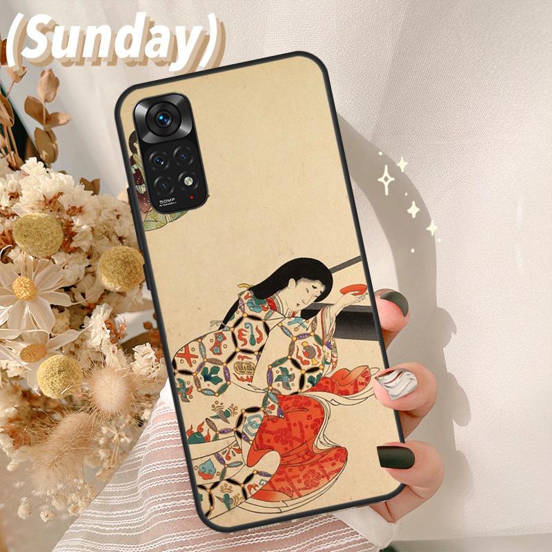 Japanese style Geisha Teasing Cat Cover For Xiaomi Redmi Note 14 10 11 12 13 Pro 11S 12S Case For Redmi 15 14C 12C 10C 13C 15C