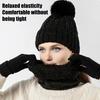 3Pcs/Set Winter Knitted Scarf Gloves Set Pom Pom Ball Fleece Lining Brimless Hat Touchscreen Gloves Neck Warmer Set