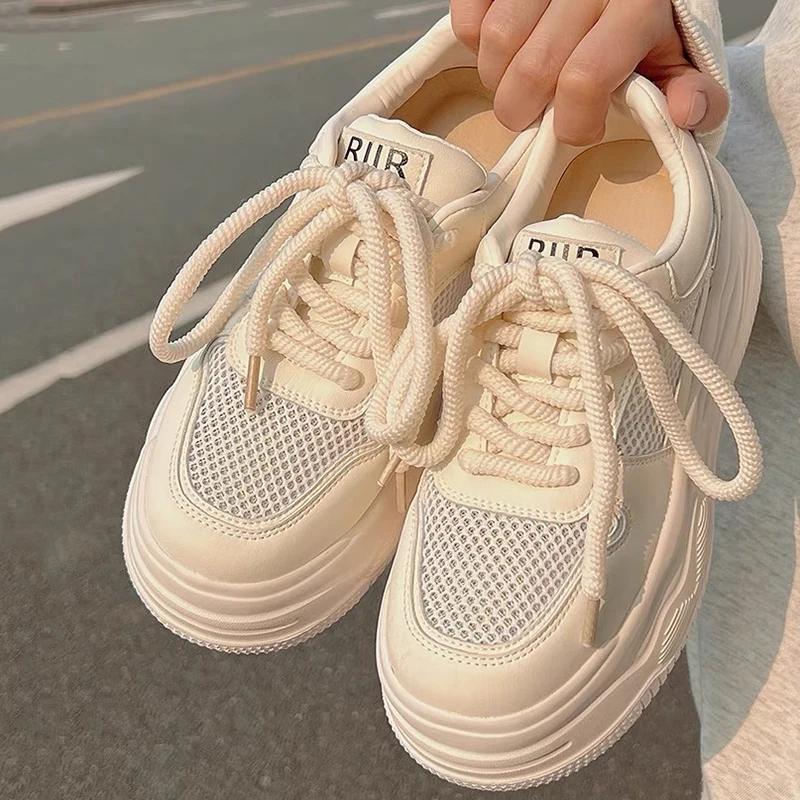 Fashion Comemore Summer Hollow Out Thick Bottom Vulcanized Shoes Woman Chunky Platform Sneakers Women Comfortable Lace Up Sports Shoes
