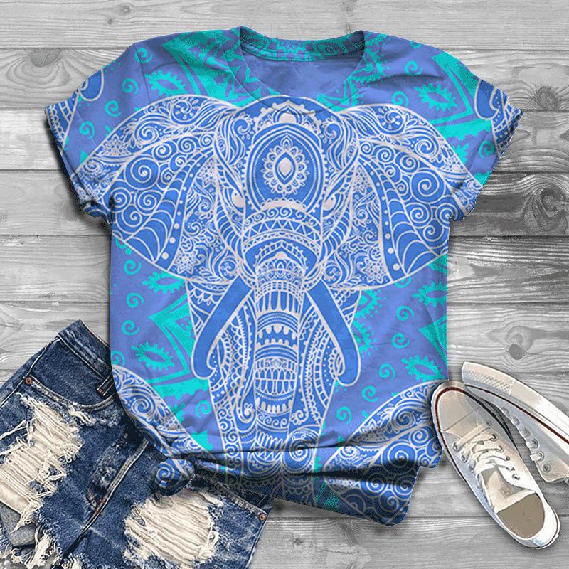Летняя новая мужская и женская футболка с круглым вырезом и короткими рукавами с принтом слона 3D, свободная футболка для пары