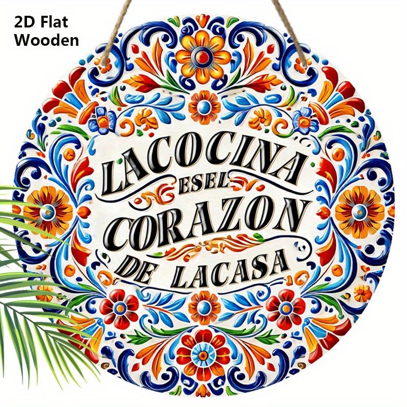 2D Flat Gorgeous Lacocina Round Wooden Sign, Charming Decorative Plaque with Flowers Pattern Design, Ideal for Outdoor, Lawn, Home Decor