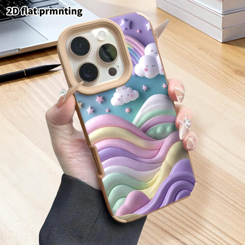 Phone Case: 2D flat lambskin fits iPhone 18, 17, 16, 15, 14, 13 Pro cases, rainbow waves, pink-purple glitter sea, Christmas and Halloween gifts