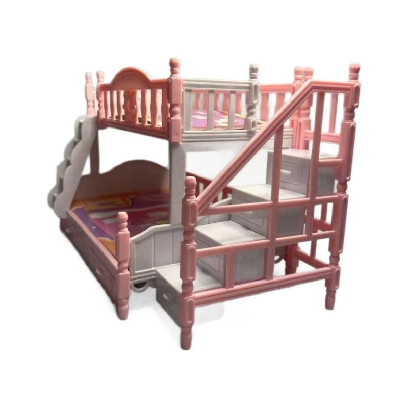 Double Layer Princess Bed Mini Dollhouse Bedroom Furniture Accessories