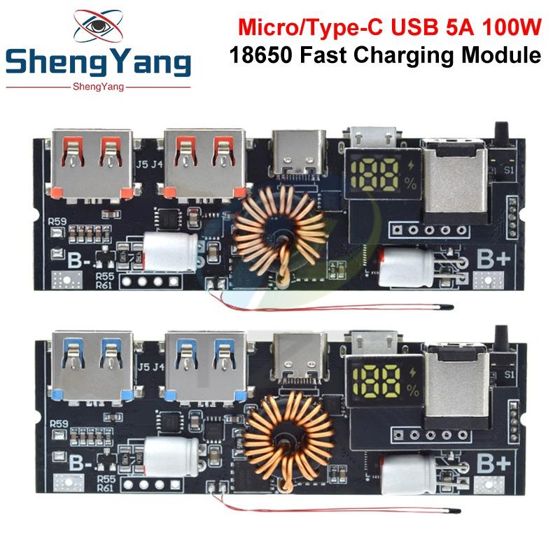 1/2/5 шт. TZT QC4.0 QC3.0 Светодиодный двойной USB PD Быстрая зарядка 5A 100W Micro/Type-C USB Мобильный Power Bank 18650 Зарядный модуль