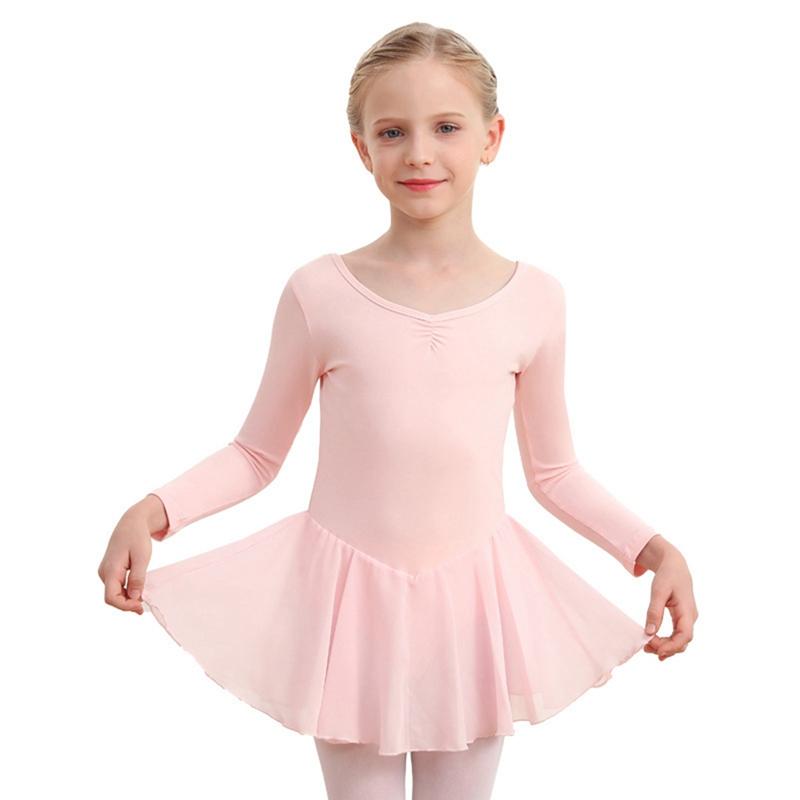 Детский танцевальный костюм для девочек, балетный тренировочный костюм с длинными рукавами и бантом сзади