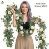 Artificial Eucalyptus Wreath with White Roses, Realistic Faux Flower Vine, Suitable for Wedding Arch Backdrops, Table Centerpieces