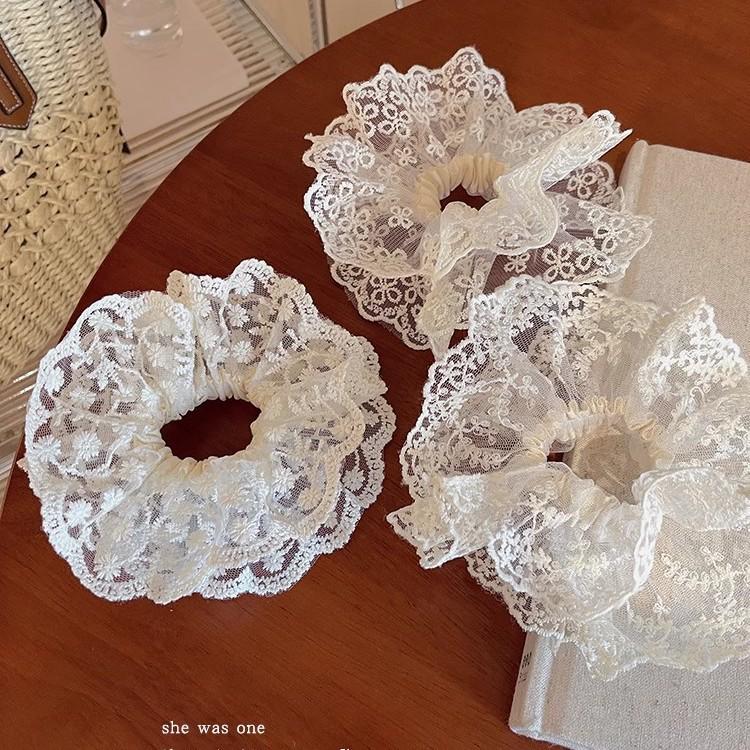 Creamy Satin Blue Stripe Oversized Scrunchie for Women