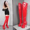 Sexy Women's Boots Over-the-knee Boots Patent Leather Stretch Zip Shoes Round Toe High Heels Plus Size Shoes
