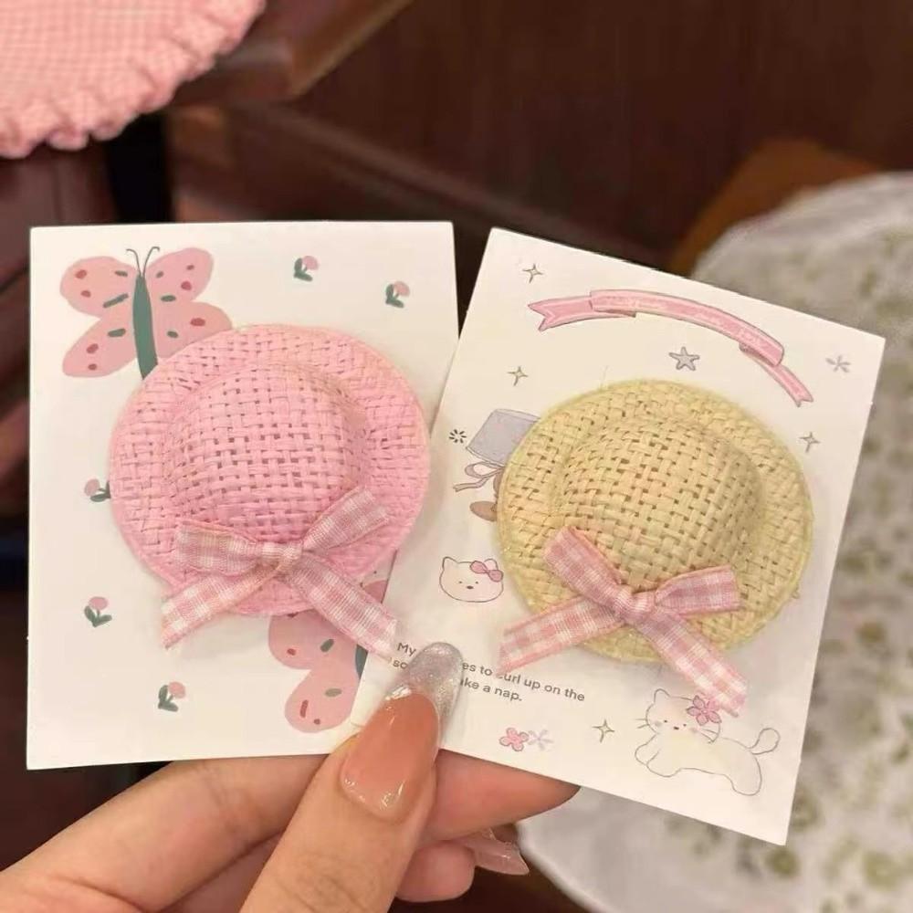 Handmade Straw Hat Hair Clip Butterfly Side Hair Clip Fashion Mini Straw Hat Barrettes Party