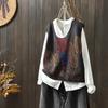 Литературный Ретро Принт Хлопковый Вязаный Свободный Женский Осенне-Зимний V-образный Вырез Многослойный Жилет Топ Свитер Жилет Модный