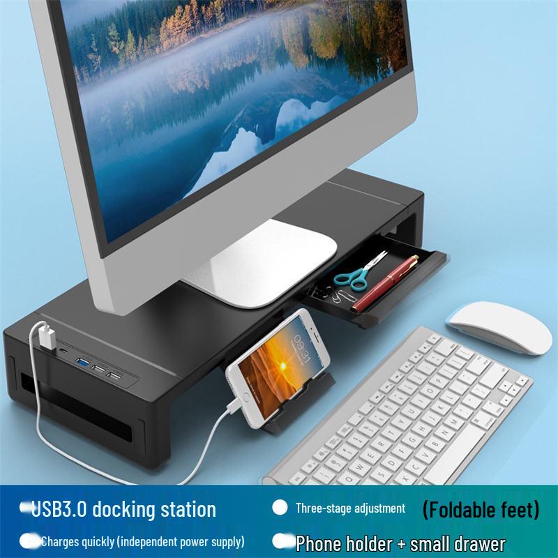 Многофункциональная подставка для настольного монитора USB 3.0 с цветной подсветкой и местом для хранения