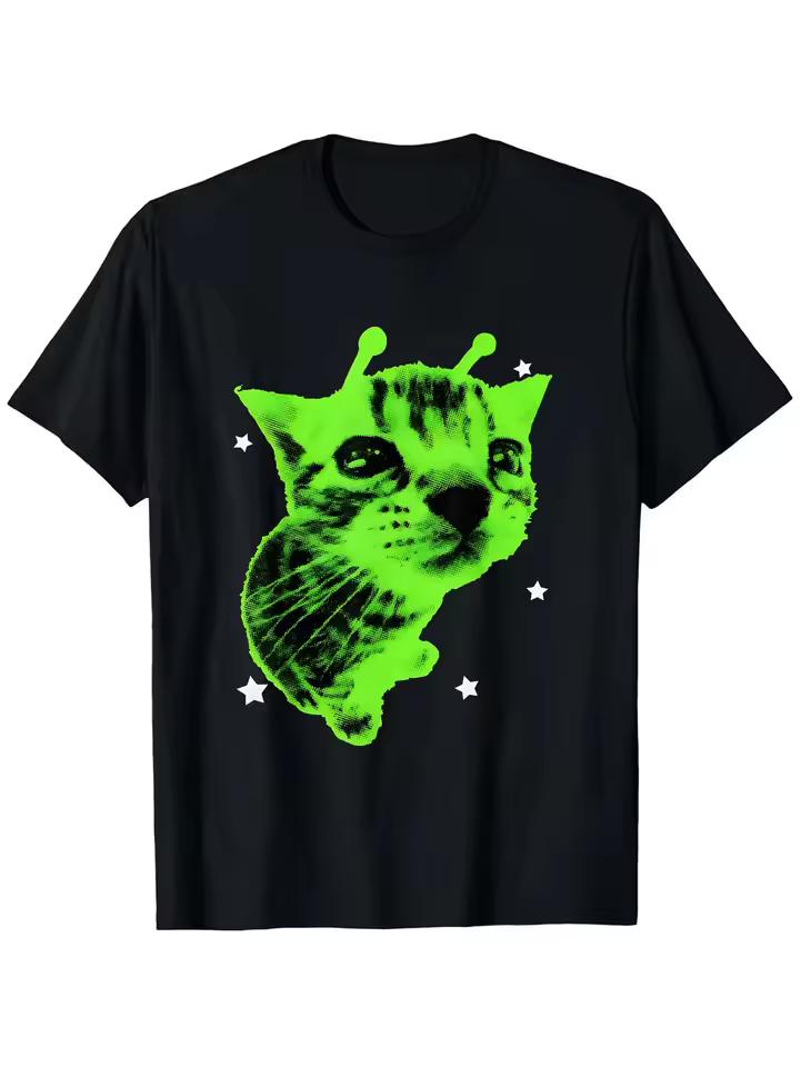 Y2K Alien Cat Meme Women's T-shirt Streetwear Y2K Tee Summer Women Top Ironic Humor Gen Z Alpha Brain Rot Humor Women's Clothing
