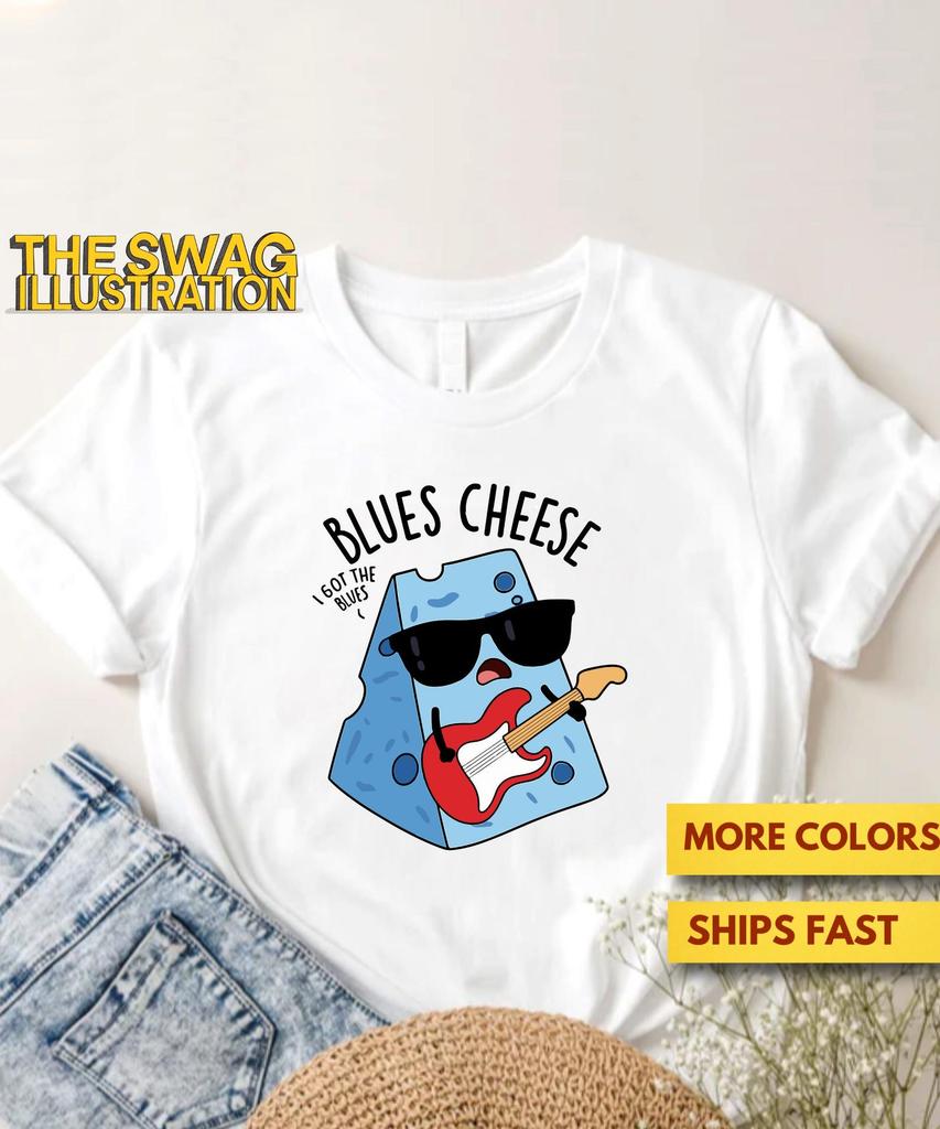 Blues Cheese Funny Cheese Puns Shirt, Funny Playing The Blues Food Pun Shirt, Punny Food Humour Pun GifT shirt, Ultra Soft Premium Tee