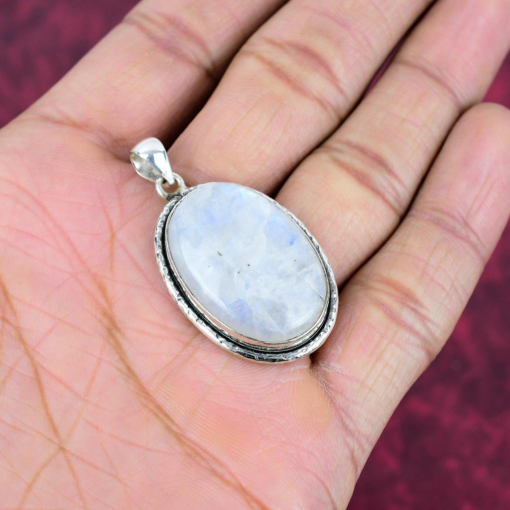 Ювелирные изделия из радужного лунного камня, подвеска из стерлингового серебра 925 пробы, красивая ювелирная подвеска ручной работы